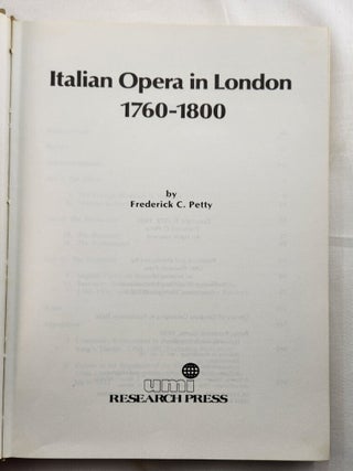 Italian Opera in London 1760-1800
