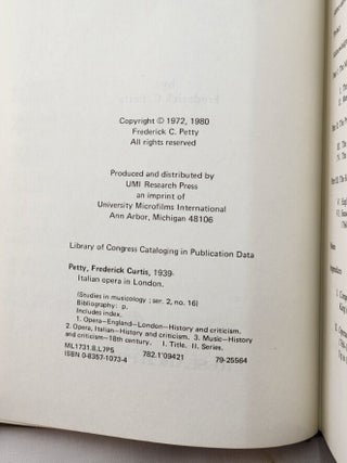 Italian Opera in London 1760-1800