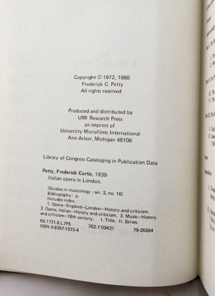 Italian Opera in London 1760-1800